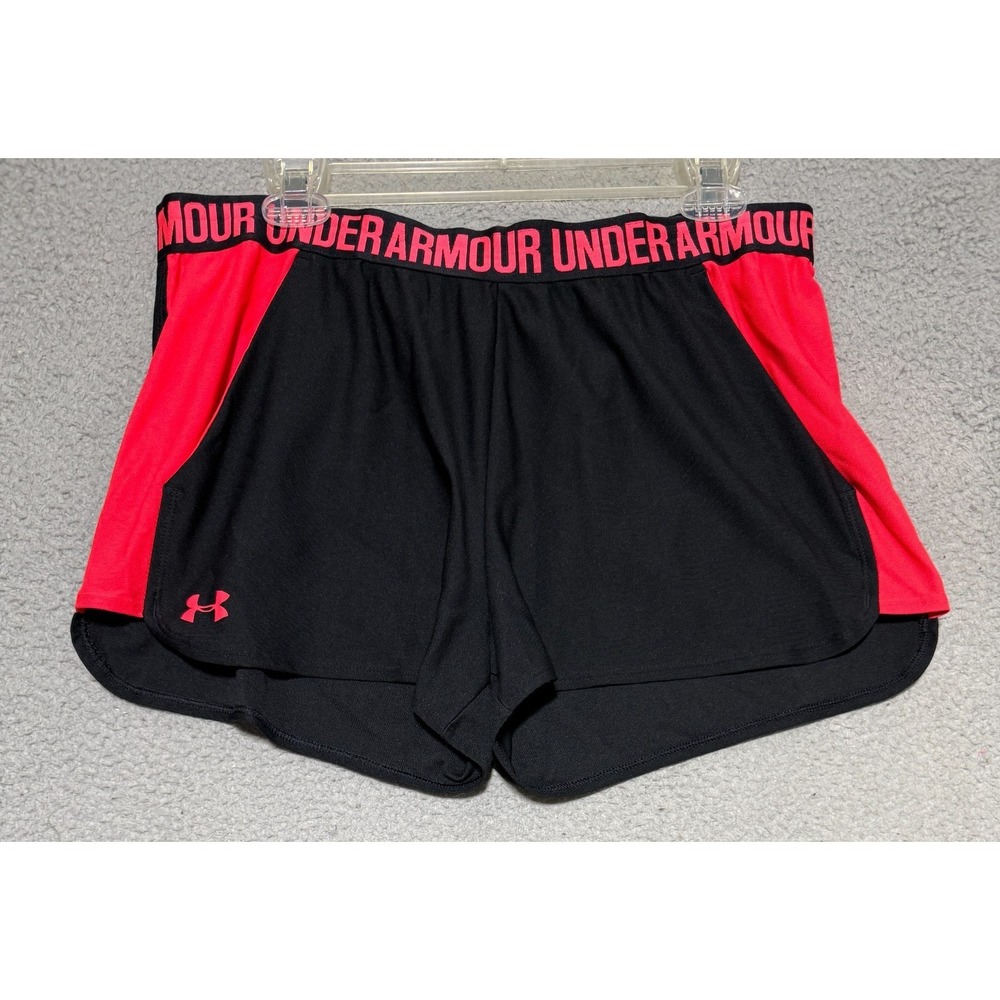 Under Armour Heat Gear Loose Shorts Womens XL Black Orange Athletic Gym Running